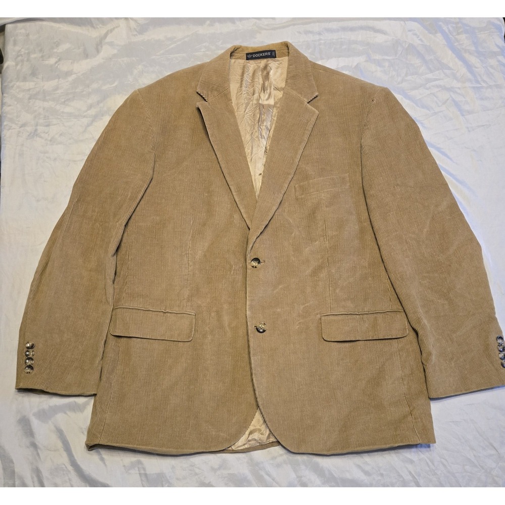 Dockers Mens 46R Corduroy Blazer Tan Khaki Brown 2 Button Sport Coat Suit Jacket